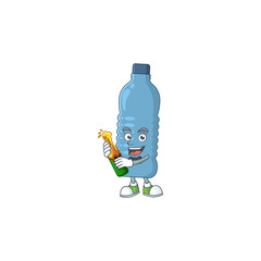 Wall Mural - Mascot cartoon design of mineral bottle making toast with a bottle of beer