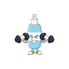 Wall Mural - Fitness exercise spray hand sanitizer cartoon character using barbells