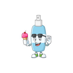 Sticker - Cute spray hand sanitizer cartoon character enjoying an ice cream