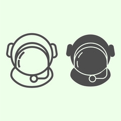 Poster - Spacesuit line and solid icon. Astronaut helmet with protective glass outline style pictogram on white background. Space and universe signs for mobile concept and web design. Vector graphics.