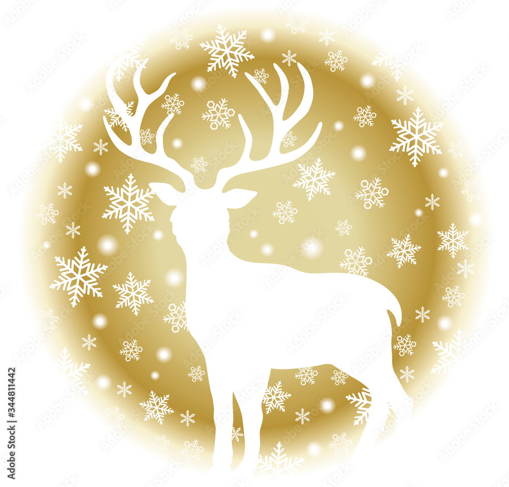 クリスマスのシンボル 丸い雪の背景とトナカイのシルエット Wall Mural Callmetak