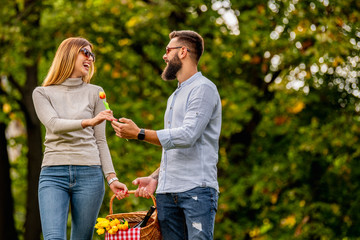 Wall Mural - Beautiful young couple enjoying in romantic weekend.