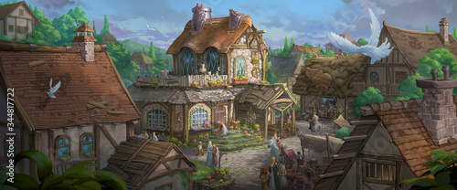 Fotografía An illustration of the small medieval fantasy garden house in a town