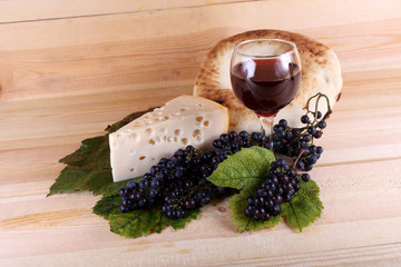 Poster - Wine, grape, cheese and bread