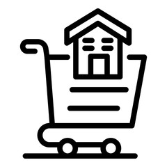 Poster - House in shopping cart icon. Outline house in shopping cart vector icon for web design isolated on white background