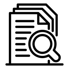 Poster - Sheet of paper and magnifier icon. Outline sheet of paper and magnifier vector icon for web design isolated on white background