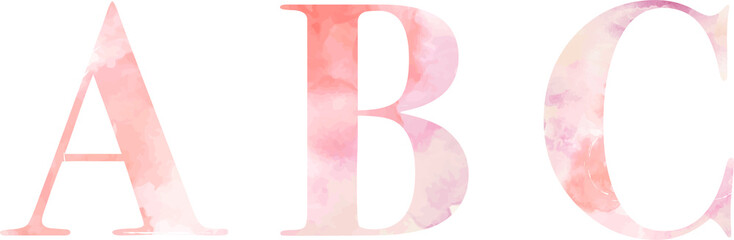 Wall Mural - A watercolor serif font, pink salmon color, vector. Letters a b c