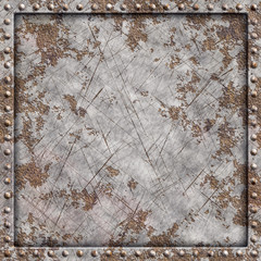 Wall Mural - Old steampunk metal panel with rivets.Rusted metal with scratches texture.