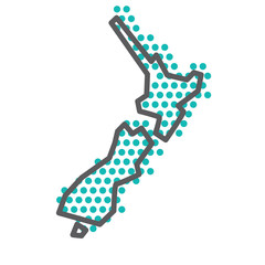 New Zealand simple outline map with green halftone dot pattern