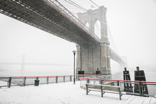 Low Angle View Of Brooklyn Bridge In Winter