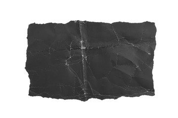 black crumpled torn paper page. isolate on a white background. dusty shabby folds. for design and ti