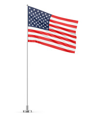 Wall Mural - United States flag on a flagpole white background 3D illustration