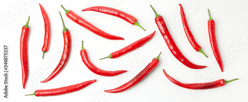 Fotografía Flat lay with chilli peppers isolated on white background