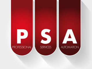 Aufkleber - PSA - Professional Services Automation acronym, technology concept background