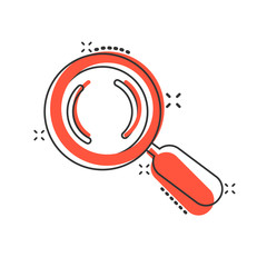 Fototapete - Loupe sign icon in comic style. Magnifier cartoon vector illustration on white isolated background. Search splash effect business concept.