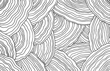 mushroom pattern. forest floral texture. wavy doodle line art. adult coloring page. abstract pattern