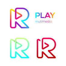 Abstract Letter R Multimedia And Play LooAbstract Letter D Multimedia Aped Line Monogram Logotype, Rounded Triangle Shape, Swirl Spiral Infinity Symbol, Technology And Digital Connection Logo