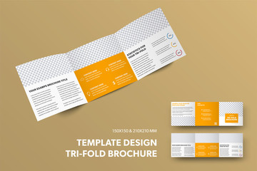 Leinwandbilder - Square open tri-fold template with place for photo, isolated on background. Brochure design presentation layout with orange rectangles.