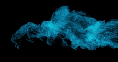 Poster - 4k blue smoke on black background, abstract fluid simulation. 3d rendering