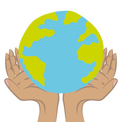 vector isolated illustration of hands holding the globe. the picture is perfect for decorating your 