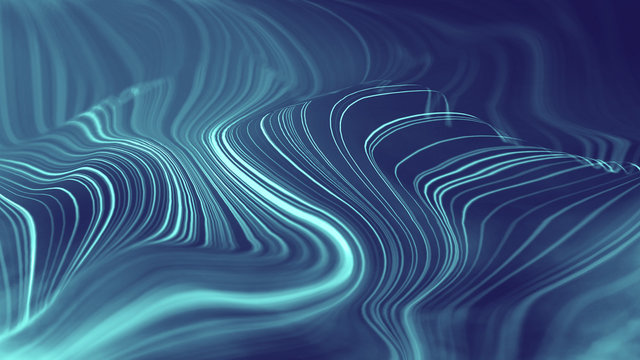 Artificial intelligence abstract background. Technology digital illustration with blue line flow. Motion graphic futuristic element. Energy pattern with modern space wave structure. Light backdrop for