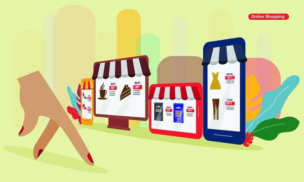 Online shopping e-commerce concept. business order item store online on smartphone,tablet and Pay by credit card quick and easy.Can used for info graphic,web advertising.Market vector illustration