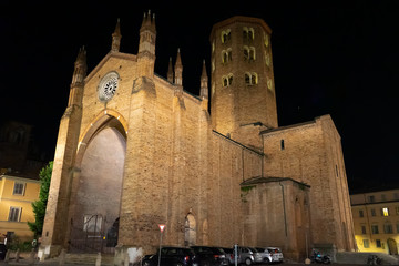 view of the basilica of S. Antonino at night in Piacenza (Italy)	