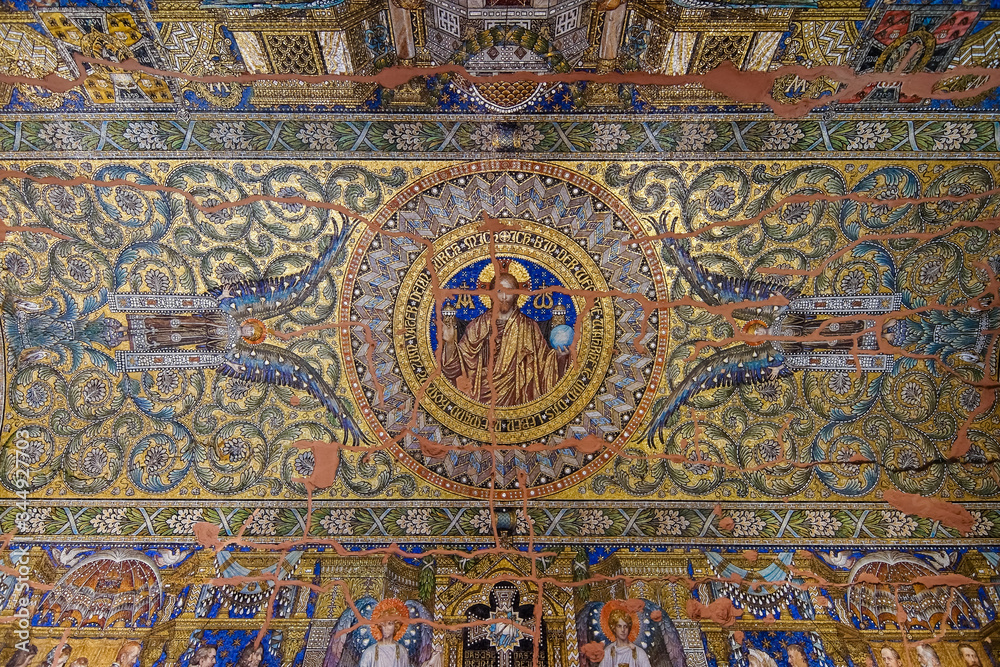 Mosaic on the ceiling of Kaiser Wilhelm Memorial Church. Partially ...