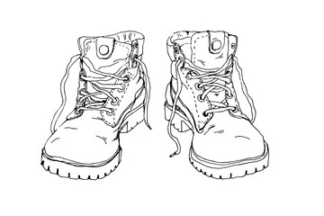 hiking shoes / hand-drawn ink illustration, isolated on white background