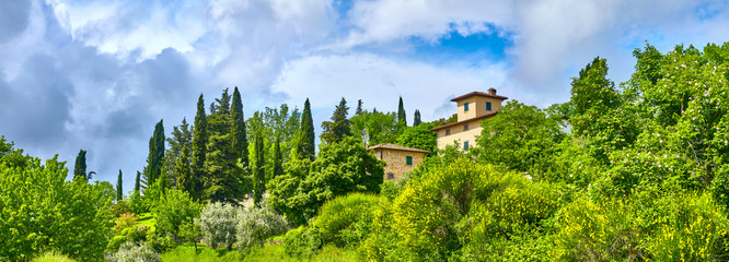 Poster - Panoramic view with manor near Reggello, Tuscany, Italy.