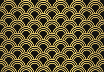 Poster - 3d rendering. modern luxurious seamless golden circle ring pattern wave wall design background.