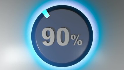 Poster - A blue circle sign with the write 90% and a rotating cursor - 3D rendering video clip