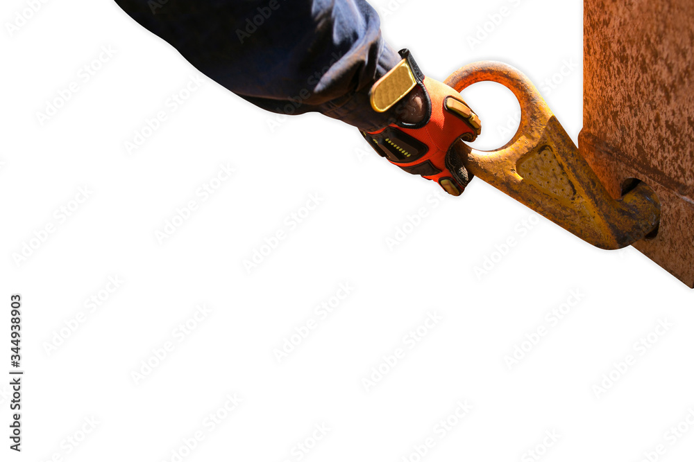 Container Rigging Ear Rigger hand wearing a heavy duty leather glove clipping pig ear crane ...