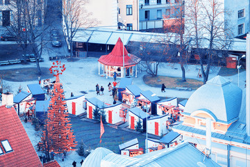 Canvas Print - Riga Old Square with Christmas Tree and tourists