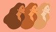 Profile of women with different types of skin color. Brown-haired, red-haired, blonde. Female beauty
