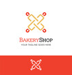Rolling pin logo or icon for bakery shop, culinary website.  Two rolling pins crossed. Vector Illustration.