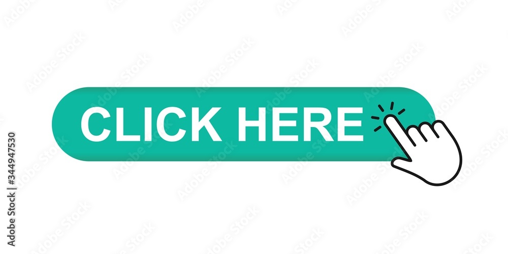 For A Click Click here button with hand clicking, flat Finger cursor isolated on ...