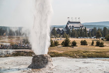 Old Faithful Geysers Erupting In Yellowstone National Park
