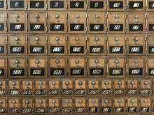 Close Up Of Vintage Post Office Mailboxes