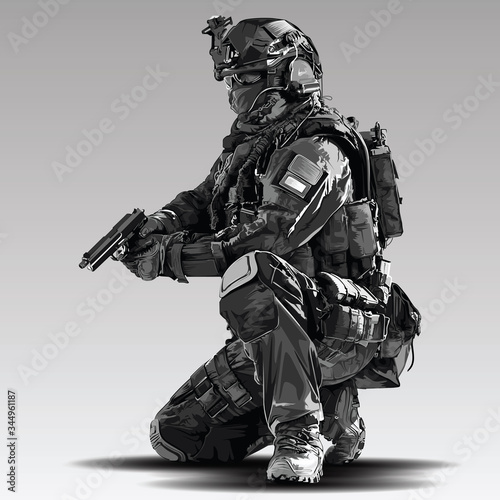 Cuadros en Lienzo Vector Policeman Tactical Shoot Illustration