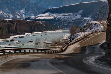 Wall Mural - Russia. Mountain Altai. Katun river along the Chui tract near the village of Maly Yaloman.