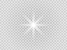 Vector Png Glowing Light Effect. Shine, Glare, Flare, Flash Illustration. White Star On Transparent 