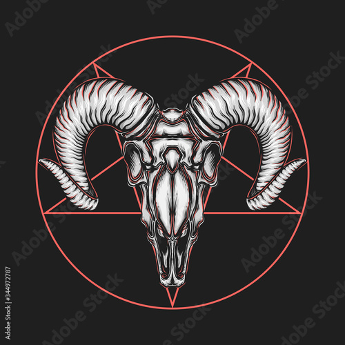Fotomural Hand drawing vintage satanic goat head vector illustration