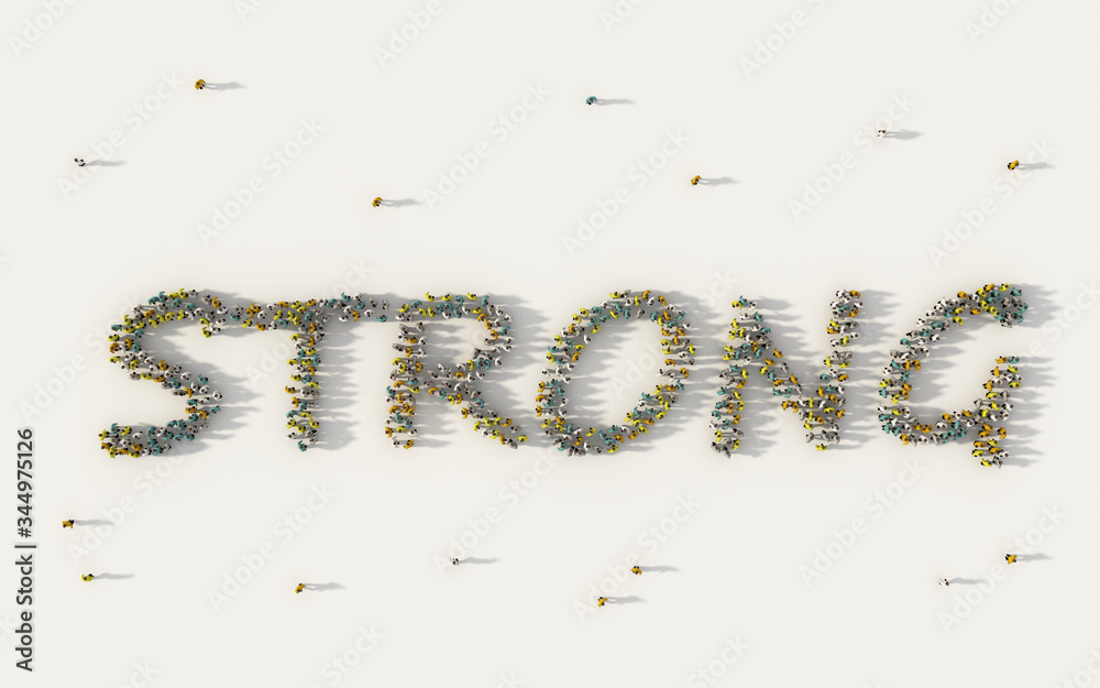 Large group of people forming Strong lettering text in social media and ...