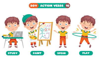 Wall Mural - Action Verbs For Children Education