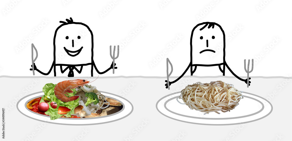 Cartoon Rich Man With A Plate Full Off Good Food Next To A Poor One With Only Simple Spaghetti Wall Mural Nlshop