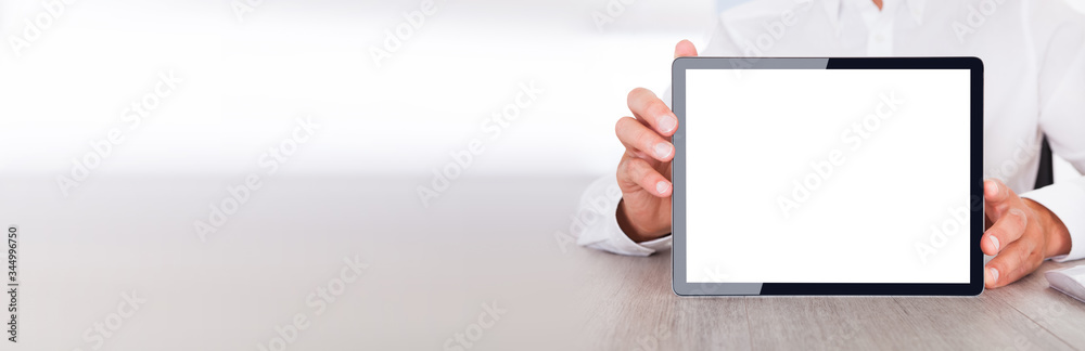 Man Holding Digital Tablet - obrazy, fototapety, plakaty 