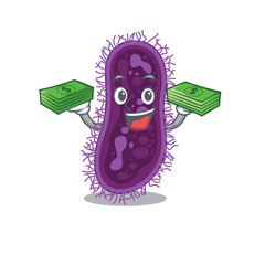 Sticker - A wealthy lactobacillus rhamnosus bacteria cartoon character having money on hands