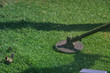 Cut grass leaf is spreading in air that is effect from a lawn mower