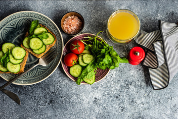 Wall Mural - Healthy lunch with vegetable toasts